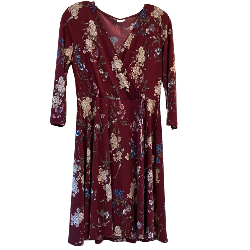Kaileigh Courtney Burgundy Faux Wrap Floral Dress Stitch Fix Size Medium